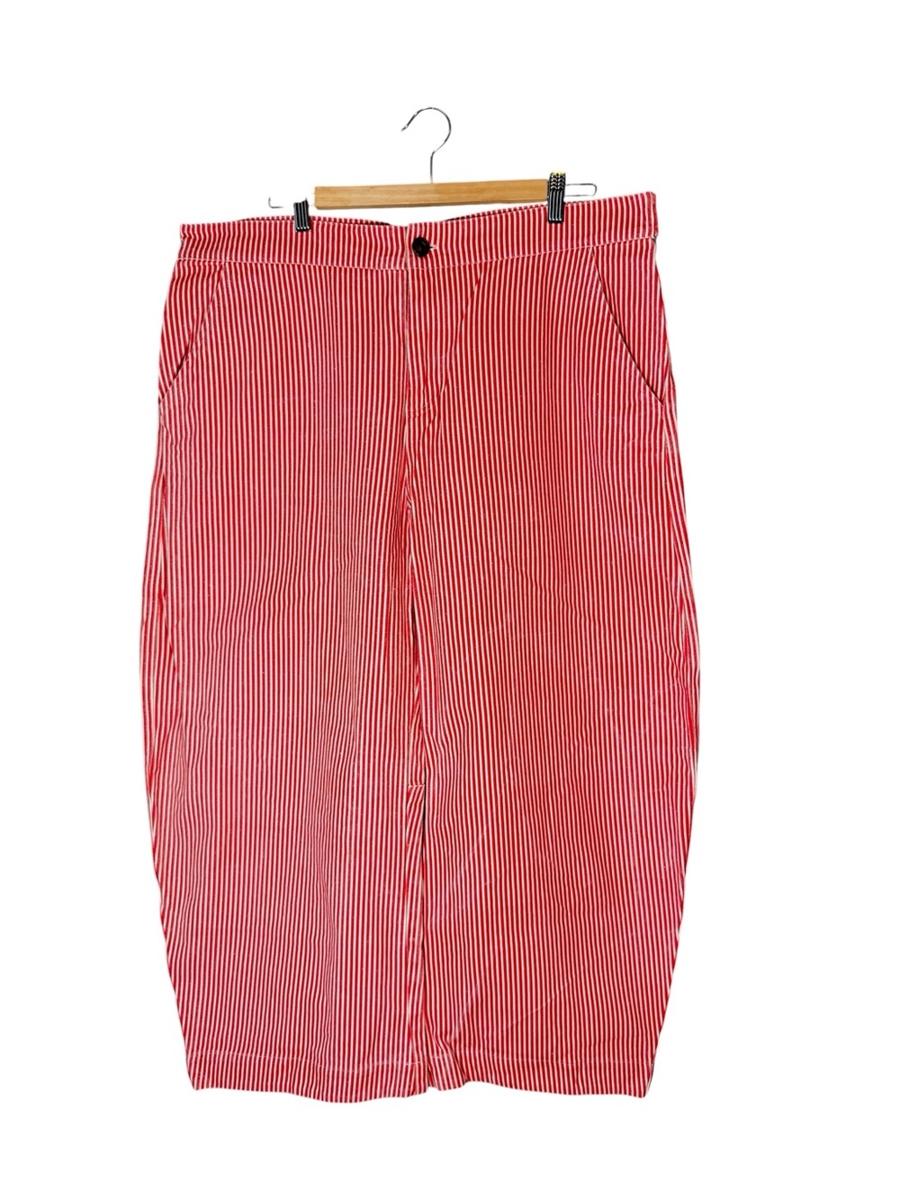 Sonderhaus Daphne Barrel Leg Red Striped Pants Artsy Scandi 100% Cotton XL